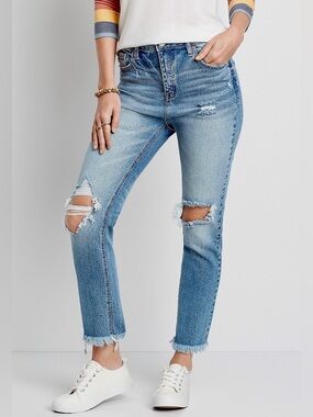 EUC KanCan X Maurices Vintage Hi-Rise Destructed Slim Straight Ankle Jeans Sz:29
